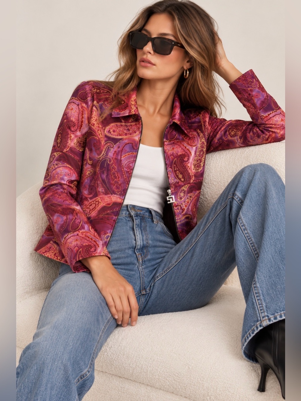 St. John Sport by Marie Gray Vintage Purple Paisley Zip Front Jacket M